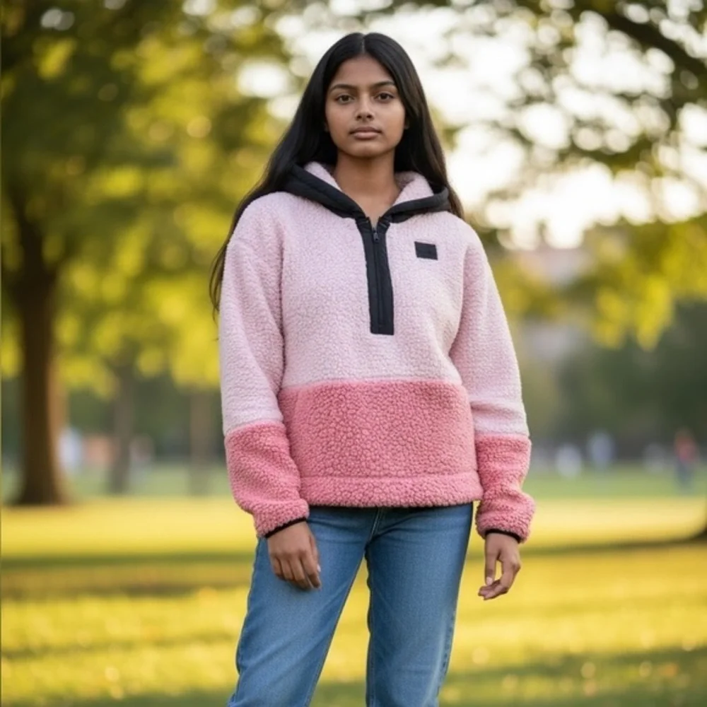 Under Armour Sherpa Hoodie YXL Women’s Small Fit Pink White Fleece Loose